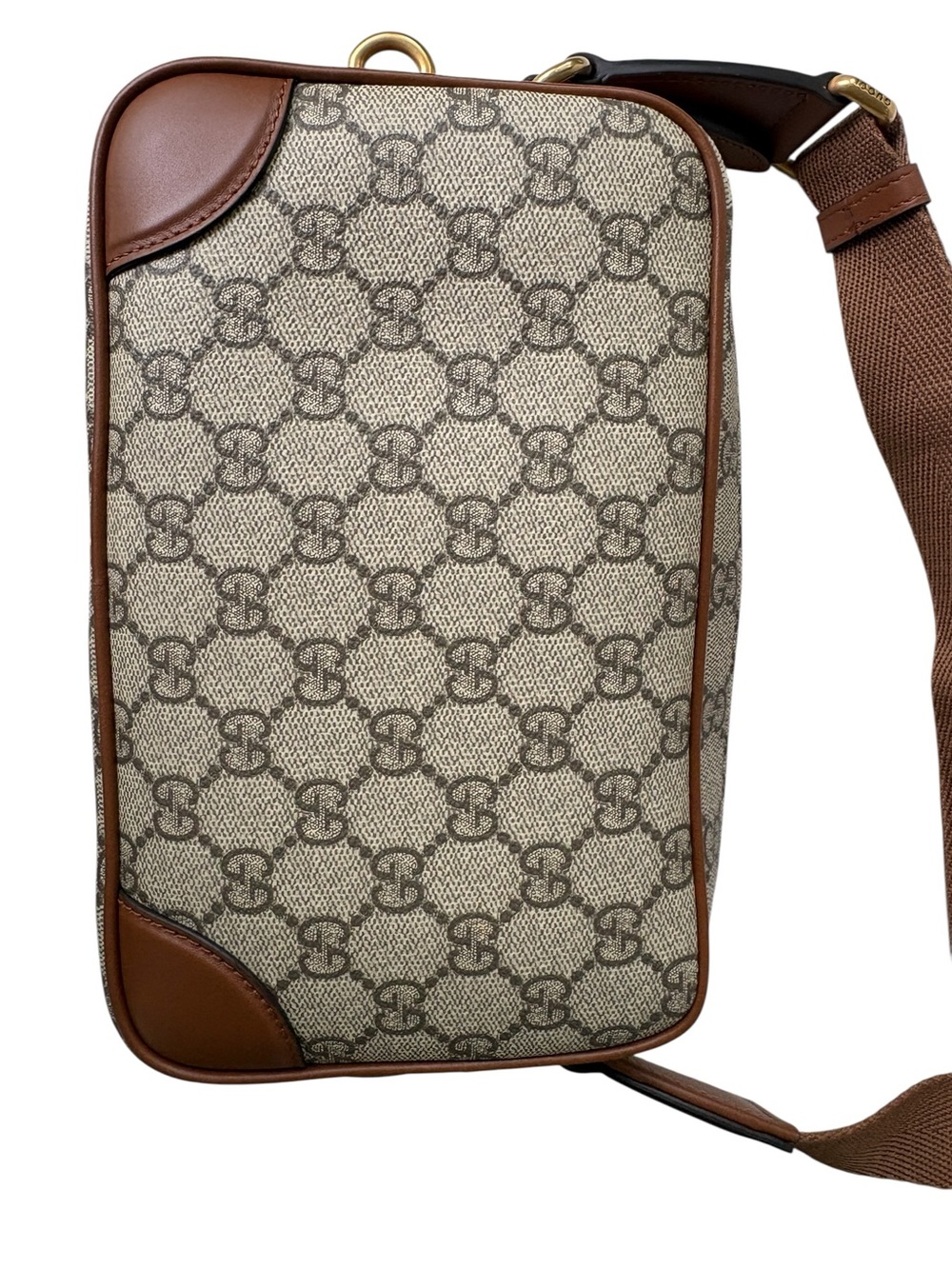 Gucci Beige GG Supreme Canvas Bag Brown Leather Trim - Picture 5 of 8